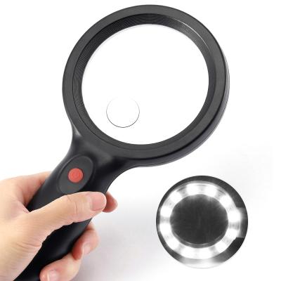 China PDOK Factory Direct Sale Large 18 LED Glass Handheld Magnifier Illuminated Lighted Magnifying Glass for sale