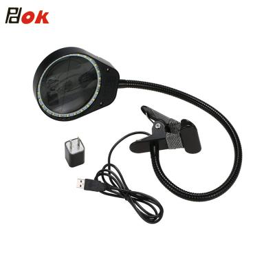 China Double Lens LED Lamp Table Desk Flange Mount Glass Cheap Magnifying Magnifier For Elderly Reading for sale