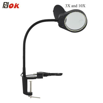 China PDOK Glass Patented Dimmable LED Table Clamp Magnifying Glass Desk Lamp Magnifiers for sale