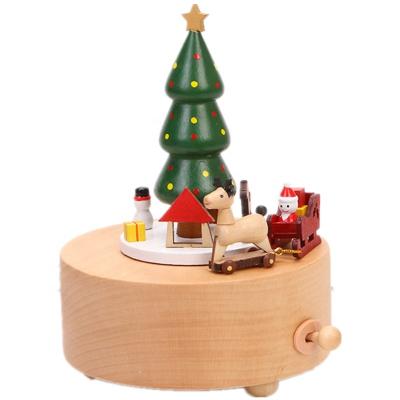 China Wholesale Wooden Car Merry Christmas Snowball Spinning Wooden Music Boxes for sale