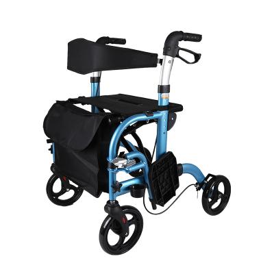 China Wholesale Aluminum Alloy Seat Four Wheel Walker Adult Rollator Walker With Seat Medical Care Physiotherapy For Elderly for sale