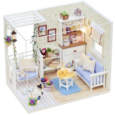 China DIY TOY Doll House Wooden Miniature Dollhouse Furniture Kit With LED Lights Toys For Kids Christmas Gift for sale