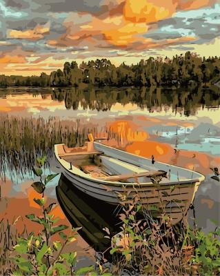 China Modern Painting By Numbers Lake Boat Landscape Diy Digital Wall Art Picture For Home Decor Modern Oil Painting for sale