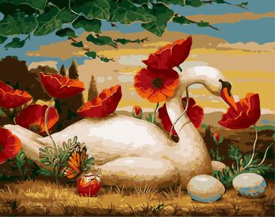 China Wall Art Hanging Goose And Safflower Painting Pictures Framed By Abstract Oil Number Landscape Canvas Animal Print for sale