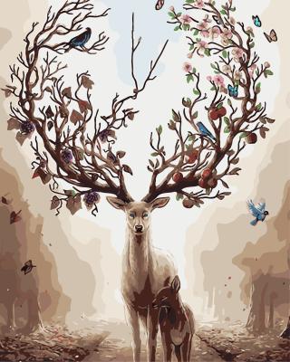 China Wholesale Abstract Forest Elk Painting Numbers Painting Set For Living Room Decoration for sale