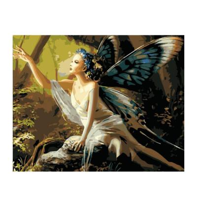 China Beautiful Abstract Woman With Wings Flower Fairy Decorative Hanging Painting By Numbers Diy Digital Oil Painting With Sight for sale