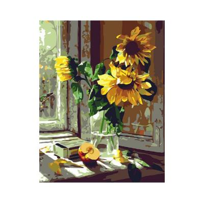 China Abstract Dropshippng Sunflower Decorative Bedroom Hanging Painting By Numbers Diy Digital Hand Painted Oil Painting With Sight for sale