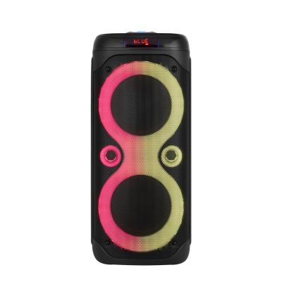 China Wireless Dual 8 Inch Active Woofer BT Trolley Speaker With Disco Light for sale