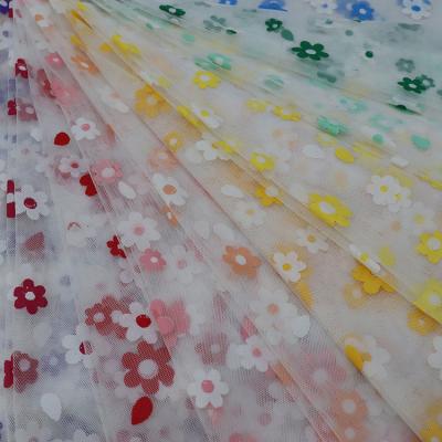 China New Design Shrink-Resistant Tulle Offset Printed Flowers For Girls' Gauze Skirt Mesh Printed Fabric for sale