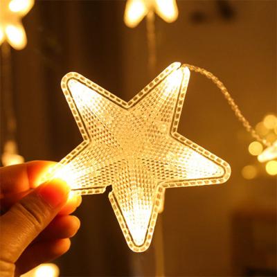 China String Lights New Design Star Net Lantern Balcony Bedroom Room Fairy String Light Red Five-pointed Curtain Night for sale