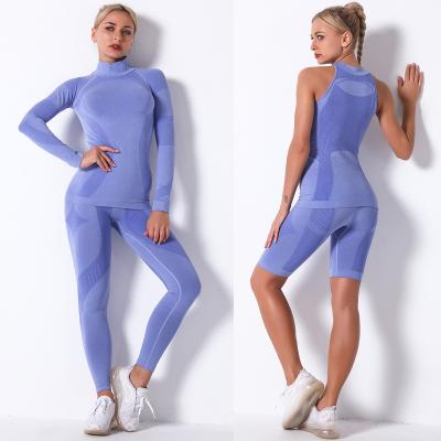 China Breathable High Waist Gym Fitness Wear 4 Pcs Seamless Solid Color Women's High Quality Eco-Friendly Yoga Clothing Set for sale