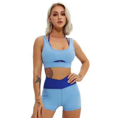 China 2021 Wholesale Breathable 2 Pieces Set Women Beauty Back Quakeproof Bra Butt Lift Shorts Yoga Set for sale