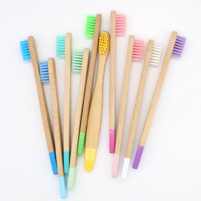 China Eco - Friendly Flat Handle Kid Bamboo Toothbrush With Different Color Painting Tip for sale