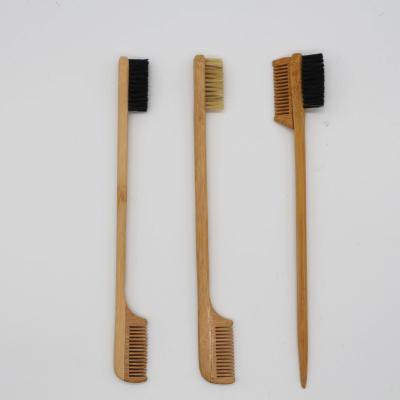 China Eco-Friendly Double Sided Flat Brush Hair Edge Control Eyebrow Comb Bamboo Brush for sale