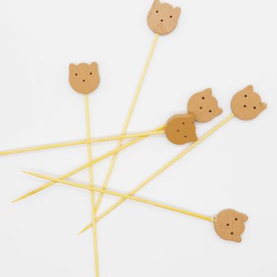 China Eco - Friendly Disposable Cute Bear Shape Bamboo Fruit Stick Easily Cleaned for sale