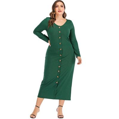 China Women's Anti-wrinkle 2021 plus size hot sales Autumn Winter casual NGO-sheathed V-neck pencil green dress for sale