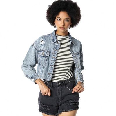 China Factory Breathable Fashion Denim Regular Manufacturer Long Sleeves Womens Blue Jeans Jacket for sale