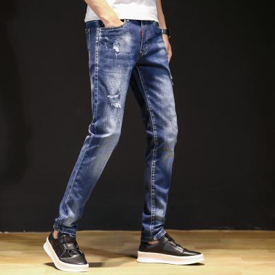 China Wholesale Price Color Fade Proof Dropship Light Blue Ripped Mens Jeans Pants Slim Fit Skinny Skinny Denim Lattice for sale