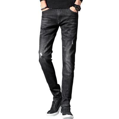 China Clean Color Fade Proof OEM Brand Damaged Jeans For Men Wholesale Price New Model Black Biker Jeans for sale