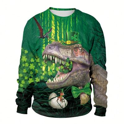 China Green St Patrick's Day 3D Dinosaur Printed Sweatshirt Streetwear Winter Novelty Long Sleeve Ladies Hoodies for sale