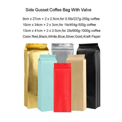 China Side Gusseted Foil Lined Stock Coffee Bags For Coffee Packaging Customized Size for sale