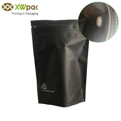 China Full Recyclable Eco Friendly PE/EVOH/PE Black Stand Up Pouch With Valve for sale