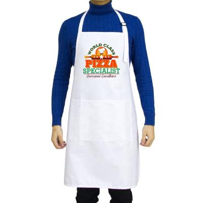 China Drinks/Food Free Samples MYGO Customized Logo Screen Print White Aprons Polyester Cotton Adjustable Neck Announcement Aprons for sale