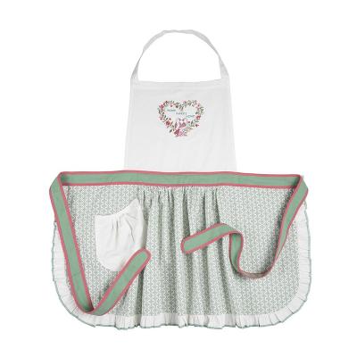 China Lady Chef Kitchen Aprons Cotton New Tidy/Storage Bib Strap Aprons Light Green Floral Custom Long Embroidery MYGO Pattern for sale