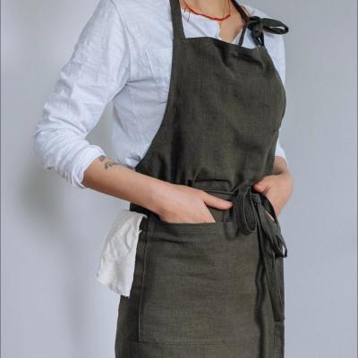 China Washed Food/Beverage Cotton Canvas MYGO Dyed Cook Apron Two Pockets Blackish Green Waiters Adult Florist Aprons for sale