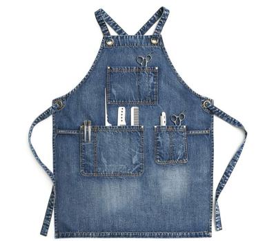 China Tidy/Storage MYGO Customized Logo Hair Uniform Apron Cotton Denim Adjustable Buckle Barber Stylist Salon Jean Aprons for sale