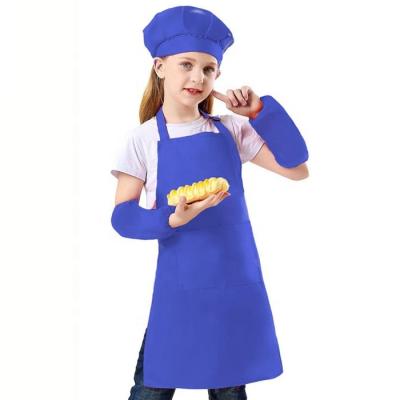 China MYGO Food/Beverage Stock Cotton Custom Kitchen Cooking Waterproof Chef Hat Apron Adjustable Straps 2 Pockets Kids Set for sale