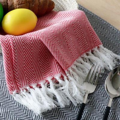 China Europe MYGO Wavy Yarn Dyed Stripes 40*60CM Cotton Tassels Ramadan Napkins Table Napkins With Logo for sale