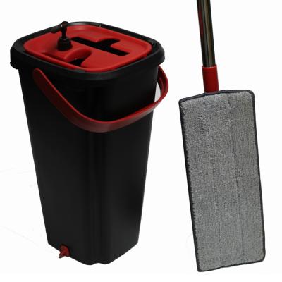 China Sustainable New Design Microfiber Floor Cleaning Flat Mop Black And Red Mop With Bucket Set for sale