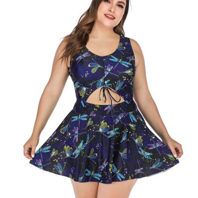 China Wholesale NEW Women Girl Lady Swimsuit Cutout Strappy Big Back Printing Swim Dress Large Plus Size Swimwear for sale