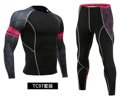 China Men's Sublimation Printing Sports Muscle Fitness Gym Clothing Running Men's O-neck T-shirt Set Breathable Training Suit for sale