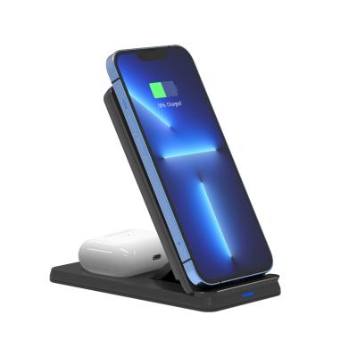 China Slim 2 IN 1 Type C Fast Wireless Charger 15W Cable Set Wireless Smart Stand And Charging Stand For Iphone for sale