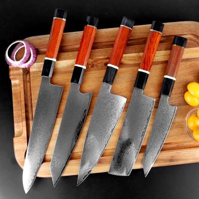 China Sustainable Professional Chef Knife Set 67 Layers Japanese Damascus Steel Cooking Tools 5 Pcs Ultra Sharp Kitchen Knives Set for sale