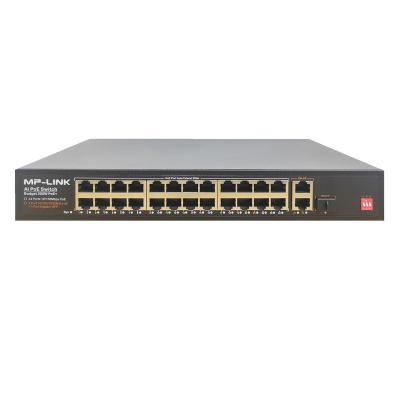 China Security System OEM/ODM 24 Port Gigabit PoE Switch with 2 Gigabit Uplink 1 Gigabit SFP 802.3af/at 300W Built-in Power for sale