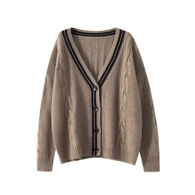 China 2022 Latest Breathable 100% Cotton Knitted Cashmere Cardigan Ladies V-Neck Sweater for sale