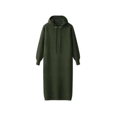 China Breathable Hot Sale Solid Color Woolen Modern Dress Long With Hooded Rope Knitted Low Skirt for sale