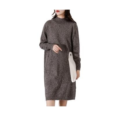 China Breathable high quality basic wool long dress sweater with half neck and turtle pocket for sale