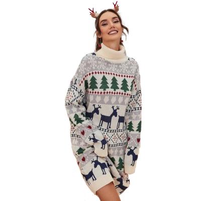 China Long Neck Anti-Static Sweater Turtle Sweater Ladies Drop Shoulder Christmas Sweater Dress for sale