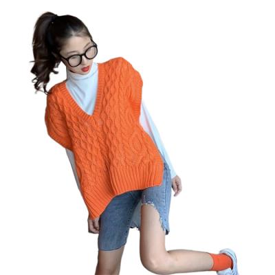 China 2021 Breathable Autumn And Winter Twist V-neck Women's Loose Solid Color Sweater Vest Retro Sleeveless Vest for sale