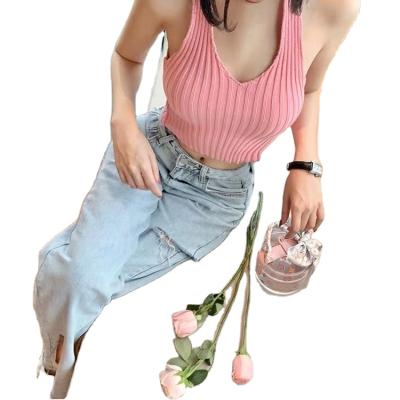 China Sexy Knitted V-Neck Women's Tube Tops Tank Tops Summer Fashion Backless Sexy Party Clubwear for sale