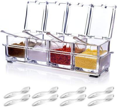 China Freshness Keeping 4 Piece Box Seasoning Spice Transparent Storage Containers With Spoons Ideal For Holding Herb And Spice Seasoning Box for sale