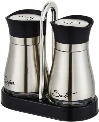 China Sustainable Salt And Pepper Shakers Set Stainless Steel With Glass Bottle For Table Camp BBQ Farm Salt And Pepper Shaker Set for sale