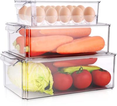 China Stackable Organizer Bins Hot Selling Freshness Keeping Baskets with Lids 3 Containers Fridge Food Storage Bin Containers Fridge Organizer for sale