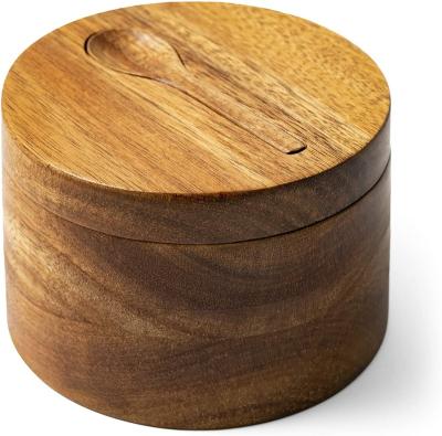 China Bamboo Keeper Duo Bamboo Salt Freshness Storage Box Container with Magnetic Lid for Safe Storage Two Compartments for Salt and Spice Box for sale