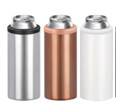 China Sustainable 12 Oz Insulated Slim Can Cooler with Straw for Slim Beer Cans Double walled Stainless Steel Soda Cold Beverage Can Cooler for sale