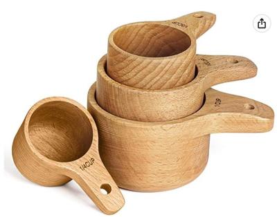 China Sustainable Wooden Measuring Cup Set Of 4 Handcrafted With Wood Polish Finish For Baking And Cooking Wooden Measuring Cups for sale